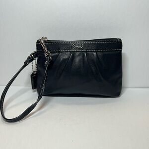 Coach Pleated Black Leather Wristlet Wallet